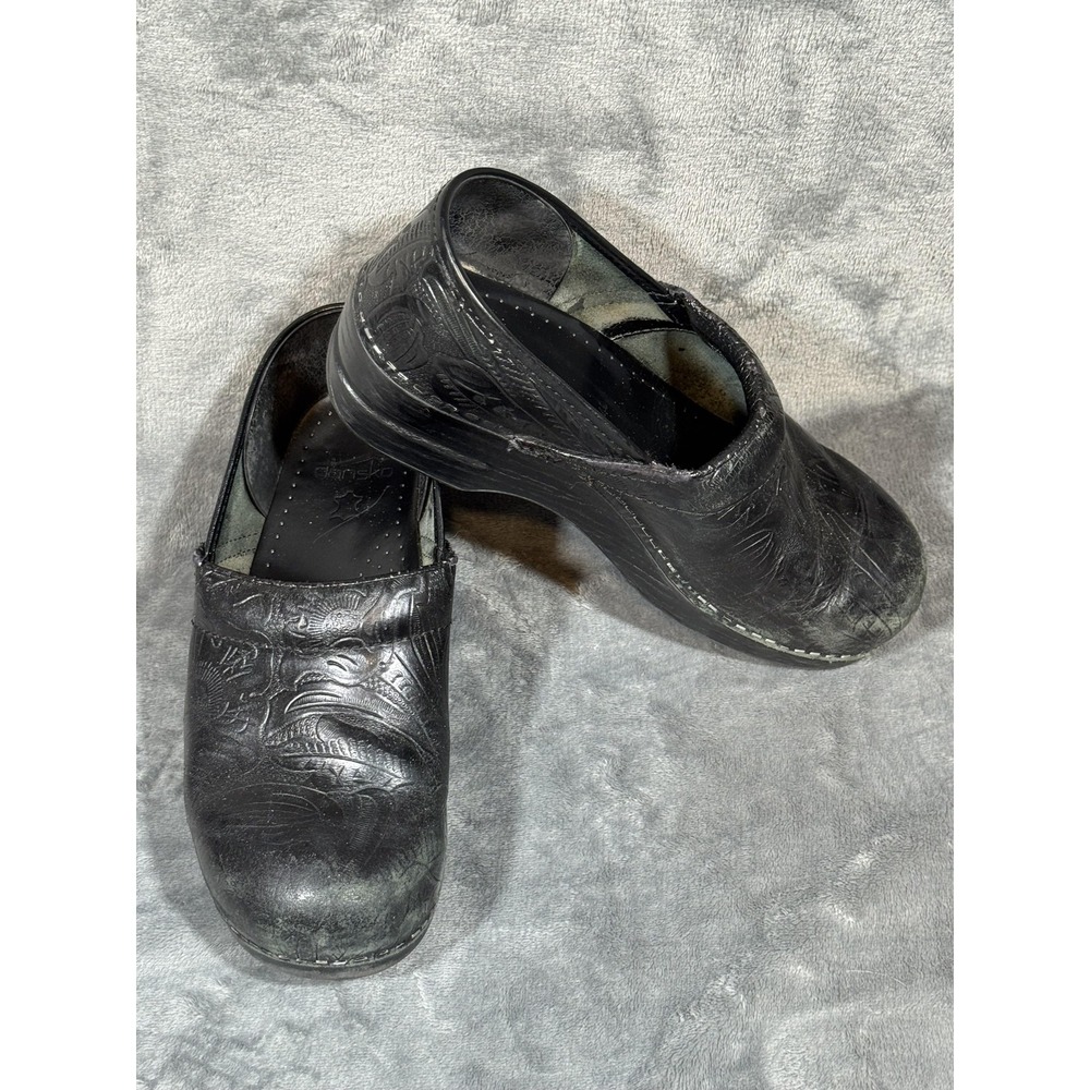 Dansko Shoes Womens 9.5 EU 40 Black Embossed Leather Clogs Comfort Work‎ Slip On